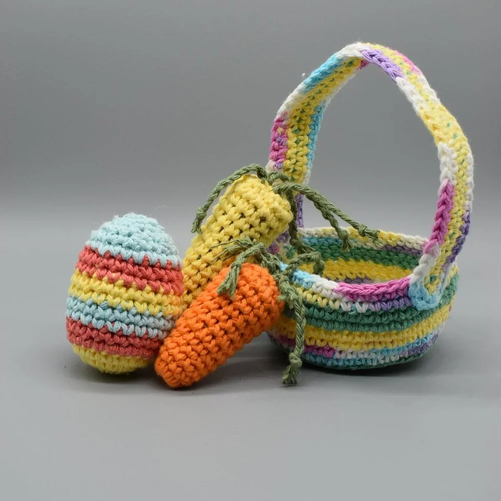 Hand Crafted Crochet Kitty Cat Easter Basket With Catnip toys
